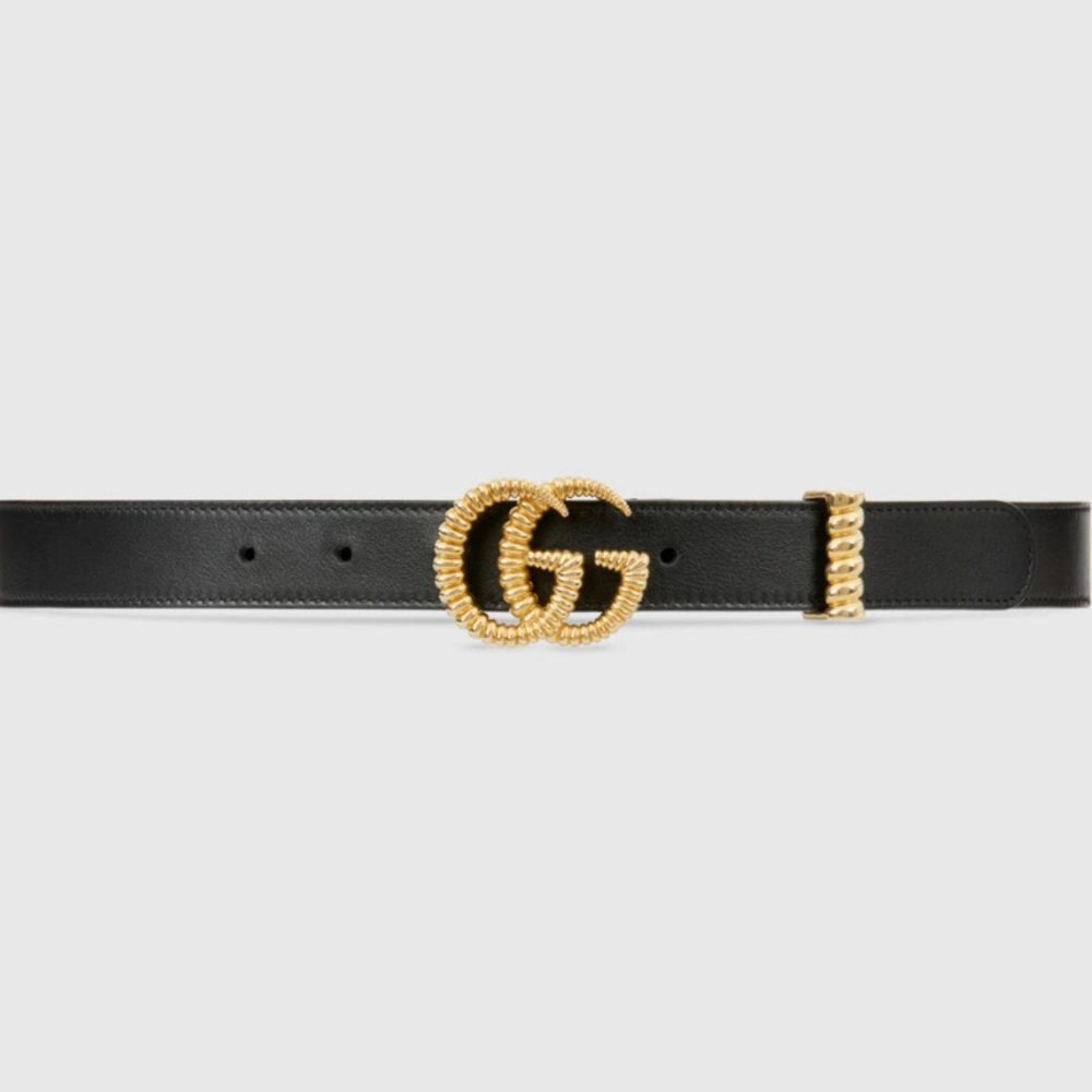 BLACK GUCCI BELT WITH TEXTURED LOGO